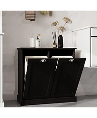Casainc Two-Compartment Tilt-Out Laundry Sorter Cabinet with Hidden Storage