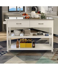 Casainc Kitchen Cart with Stainless Steel Top and Two Drawers for Versatile Storage
