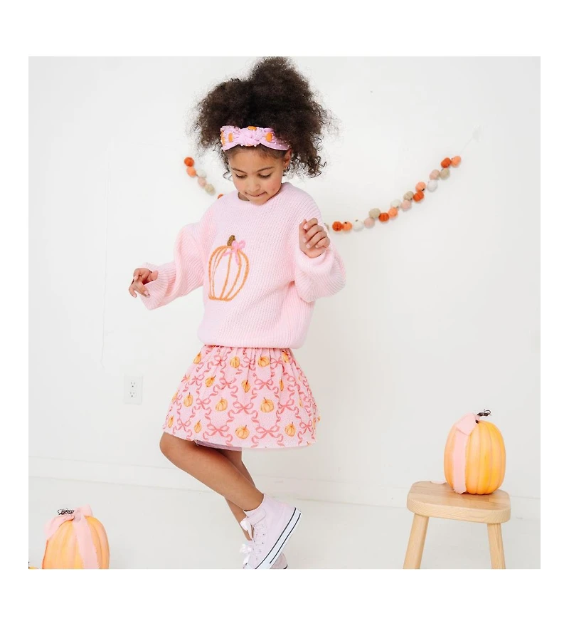 Sweet Wink Little and Big Girls Coquette Pumpkin Knit Sweater