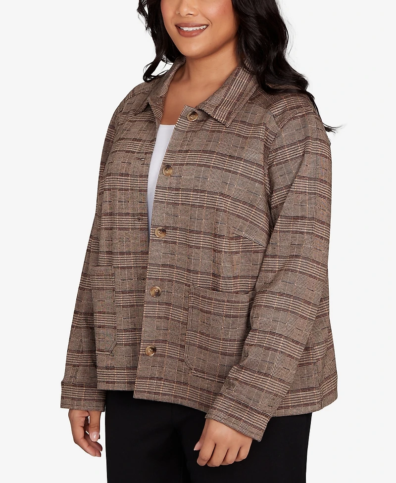 Hearts Of Palm Plus Long Sleeve Plaid Jacket