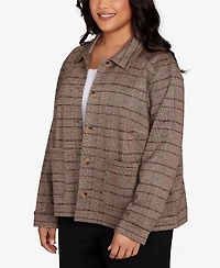 Hearts Of Palm Plus Long Sleeve Plaid Jacket