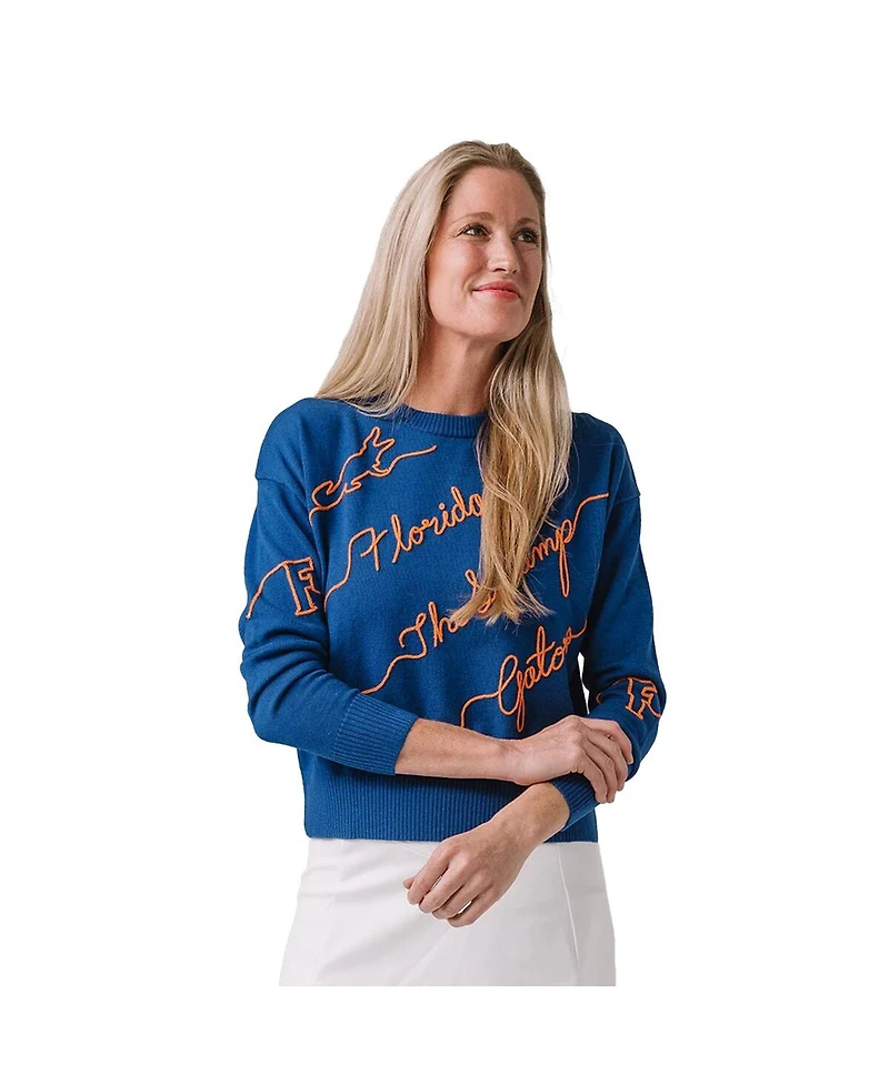 Kadyluxe Women's Royal Florida Gators Love Note Embroidered Pullover Sweater