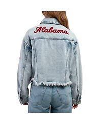 Hype and Vice Women's Denim Alabama Crimson Tide Lightwash Full-Button Jean Jacket