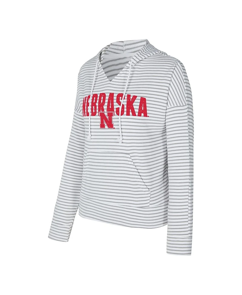 Concepts Sport Men's White/Gray Nebraska Huskers French Terry Striped V-Neck Pullover Hoodie