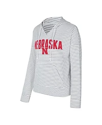 Concepts Sport Men's White/Gray Nebraska Huskers French Terry Striped V-Neck Pullover Hoodie