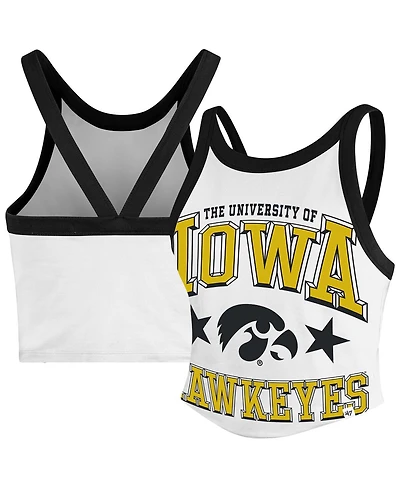 47 Brand Women's White Iowa Hawkeyes Energize Sporty Cropped Racerback Tank Top
