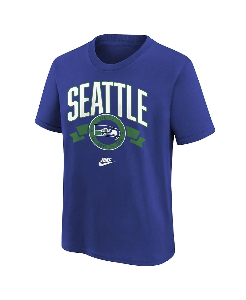 Nike Big Boys and Girls Royal Seattle Seahawks Rewind Front Back Essential T-Shirt