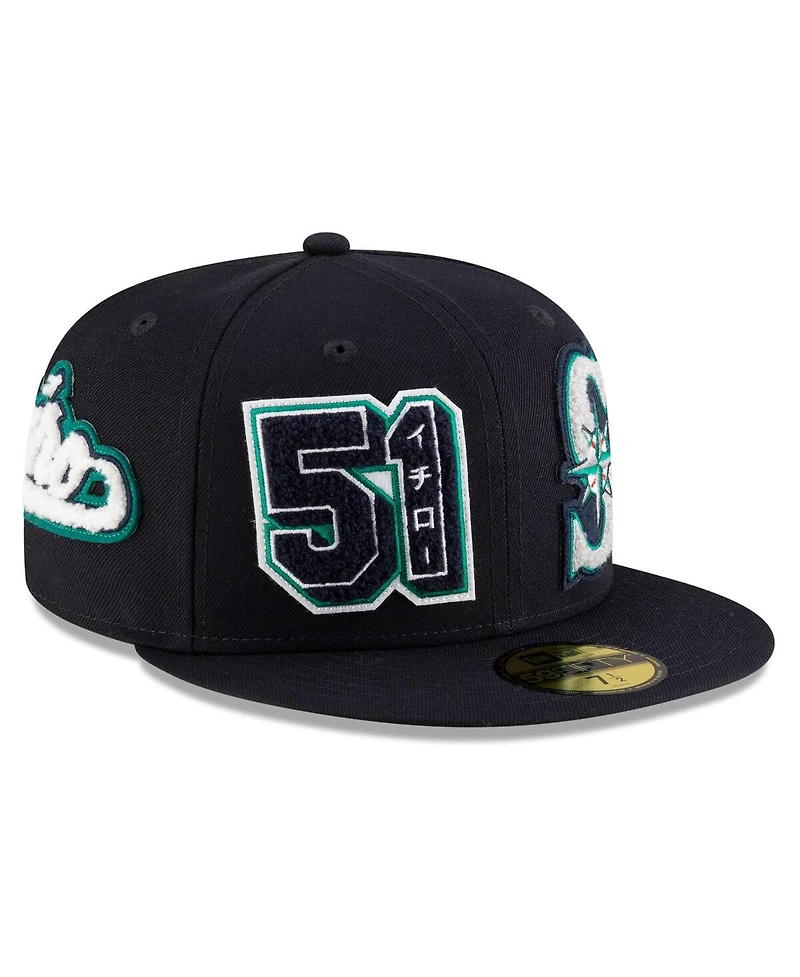New Era Men's Ichiro Suzuki Navy Seattle Mariners 2025 Baseball Hall of Fame Patched 59FIFTY Fitted Hat