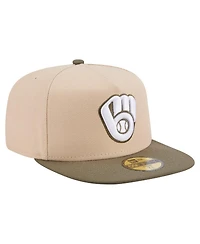 New Era Men's Light Beige/Olive Milwaukee Brewers Two-Tone Color Pack A-Frame 59FIFTY Fitted Hat