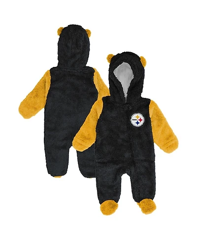 Outerstuff Baby Boys and Girls Black Pittsburgh Steelers Stay Napping Fleece Bunting Full-Zip Sleeper