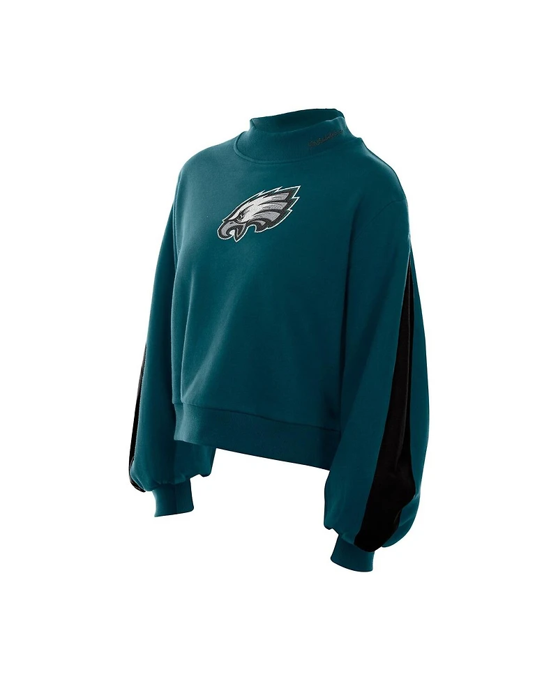 New Era Women's Midnight Green Philadelphia Eagles Sport Night Mock Neck Balloon Sleeve Pullover Sweatshirt