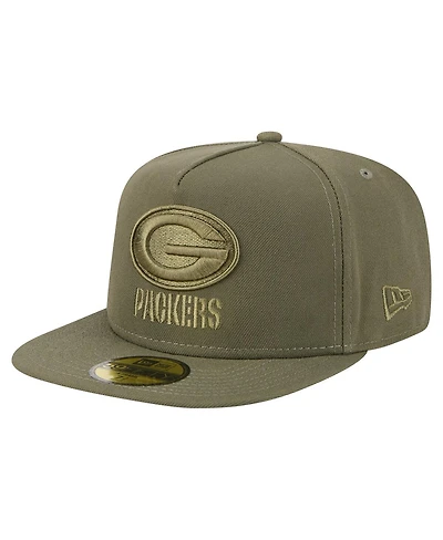 New Era Men's Olive Green Bay Packers Color Pack A-Frame 59FIFTY Fitted Hat