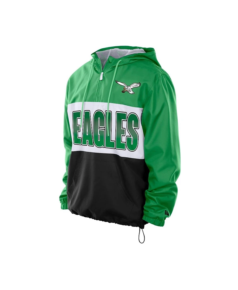 New Era Men's Green Philadelphia Eagles Ripstop Quarter-Zip Hooded Windbreaker