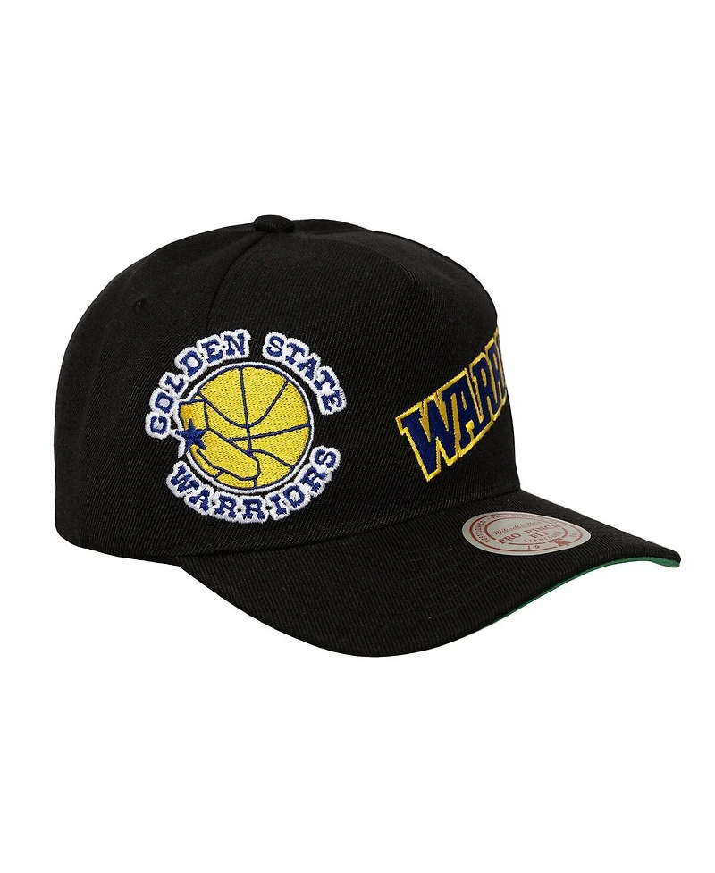 Mitchell Ness Men's Black Golden State Warriors Busted Logo Wordmark Wrap-Around Pro Pinch Adjustable Hat