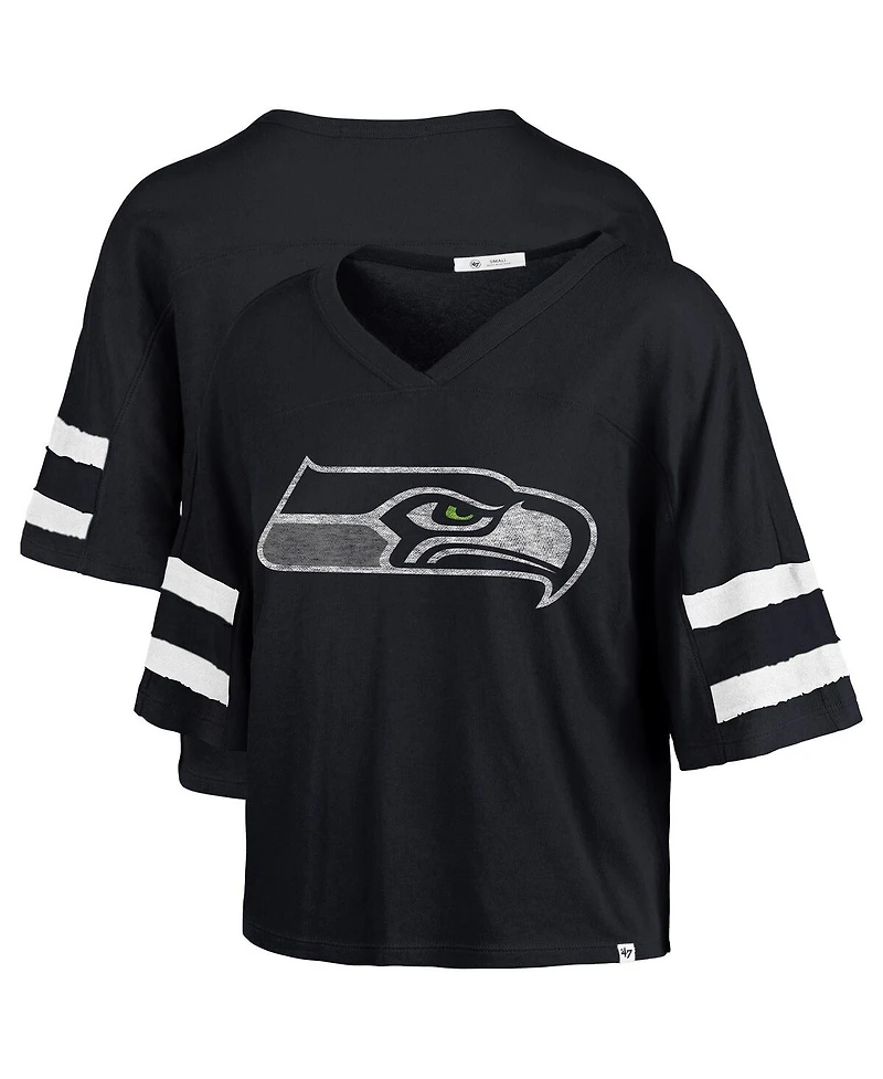 '47 Brand Women's College Navy Seattle Seahawks Premier Scout Cropped V-Neck T-Shirt