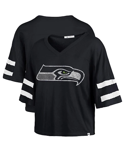 '47 Brand Women's College Navy Seattle Seahawks Premier Scout Cropped V-Neck T-Shirt