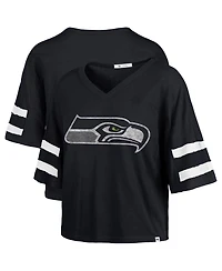 '47 Brand Women's College Navy Seattle Seahawks Premier Scout Cropped V-Neck T-Shirt