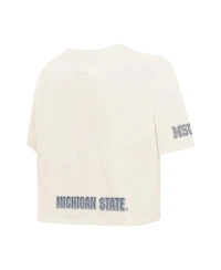Pro Standard Women's Cream Michigan State Spartans Reverse French Terry Boxy Cropped T-Shirt