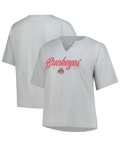 Fanatics Women's Gray Ohio State Buckeyes Plus Winning Gear Notch Neck T-Shirt