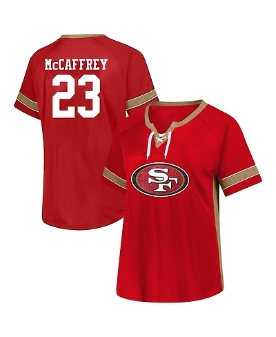 Fanatics Women's Christian McCaffrey Scarlet San Francisco 49ers Plus Name Number Lace-Up T-Shirt