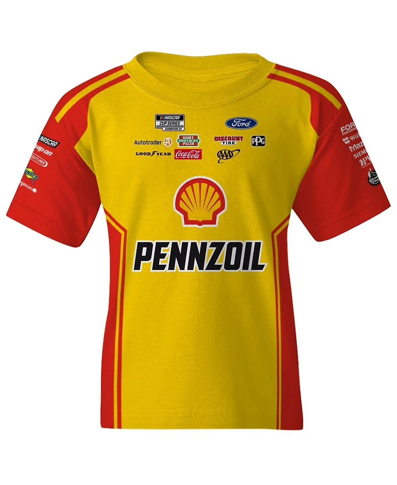 Team Penske Big Boys and Girls Yellow Joey Logano Shell/Pennzoil Uniform T-Shirt