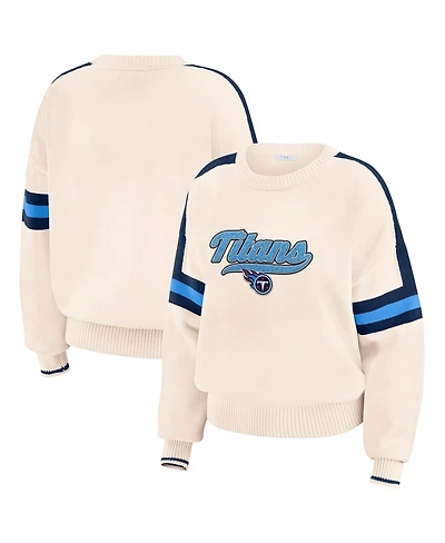 Wear by Erin Andrews Women's Cream Tennessee Titans Stripe Pullover Sweater