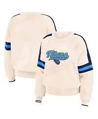Wear by Erin Andrews Women's Cream Tennessee Titans Stripe Pullover Sweater
