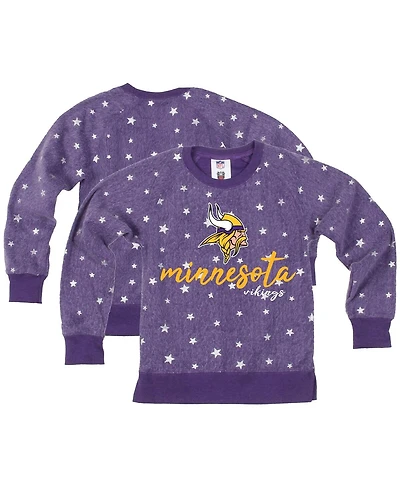 Wes & Willy Big Girls Purple Minnesota Vikings Shimmer Star Reverse Fleece Pullover Sweatshirt