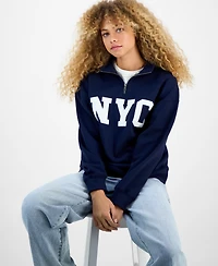 Hippie Rose Juniors' Drop Shoulder Quarter-Zip Sweatshirt