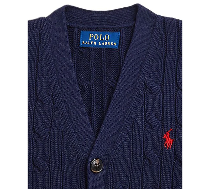 Polo Ralph Lauren Toddler and Little Boys Cable-Knit Cotton V-Neck Cardigan Sweater