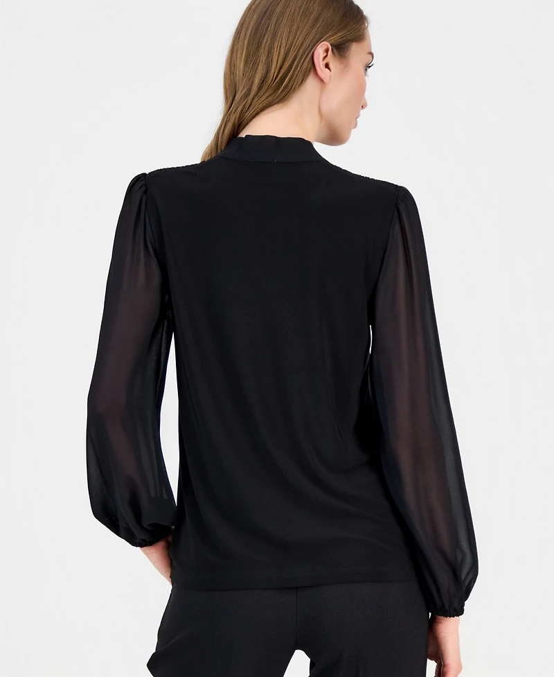Anne Klein Women's Blouson-Sleeve Tie-Neck Blouse