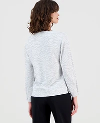 Anne Klein Women's Animal Print Boat Neck Sweater