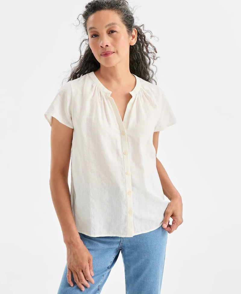 Style & Co Women's Button-Front Flutter-Sleeve Top, Macy's Exclusive