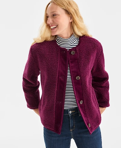 Style & Co Women's Sherpa Jacket with Corduroy Trim, Macy's Exclusive