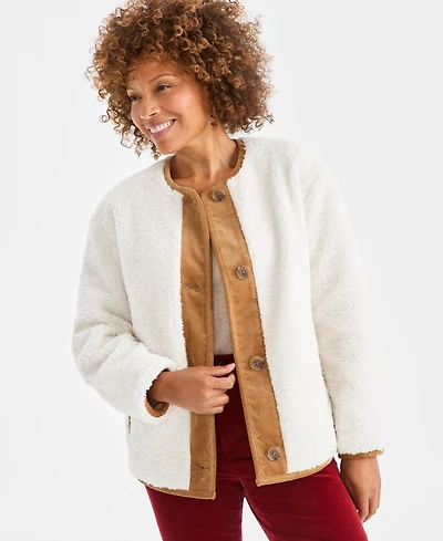 Style & Co Women's Sherpa Jacket with Corduroy Trim, Macy's Exclusive