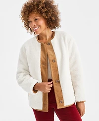 Style & Co Women's Sherpa Jacket with Corduroy Trim, Macy's Exclusive