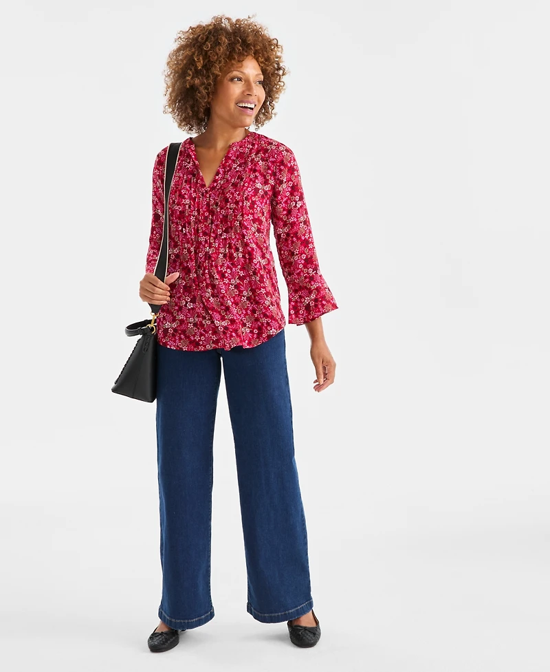 Style & Co Women's Printed Pintuck Ruffle Sleeve Blouse, Macy's Exclusive