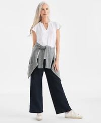 Style & Co Petite Cotton Embroidered Flutter-Sleeve Knit Top, Macy's Exclusive