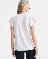 Style & Co Petite Cotton Embroidered Flutter-Sleeve Knit Top, Macy's Exclusive
