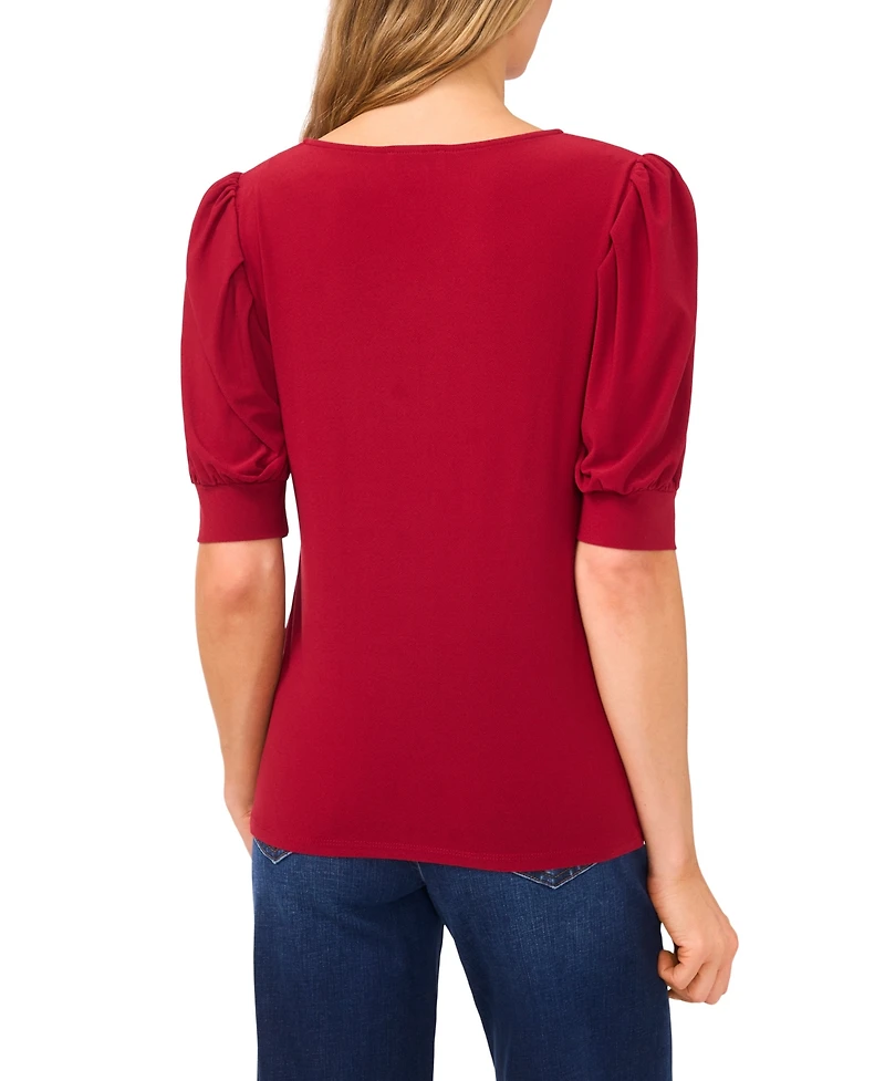 CeCe Women's Shirred Scoop-Neck 3/4-Sleeve Knit Top