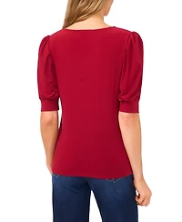 CeCe Women's Shirred Scoop-Neck 3/4-Sleeve Knit Top