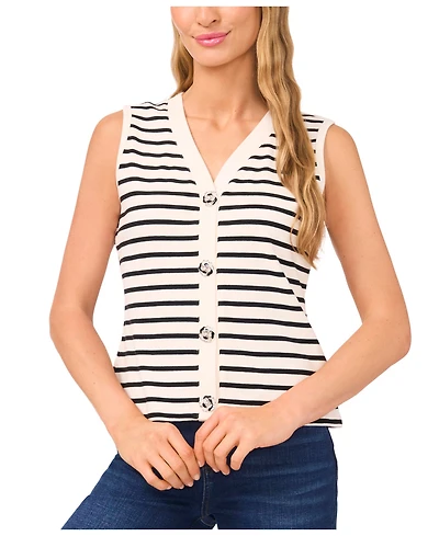 CeCe Women's V-Neck Sleeveless Button Up Cardigan