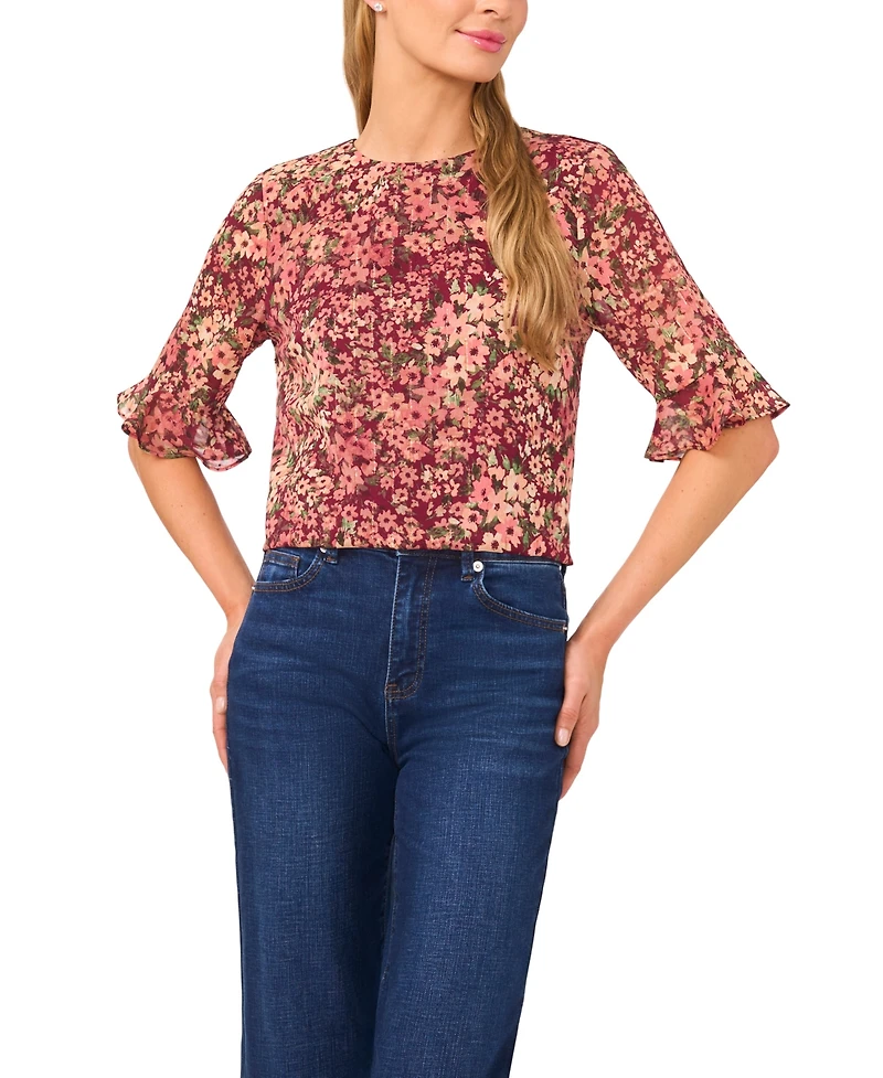 CeCe Women's Short Sleeve Crewneck Blouse