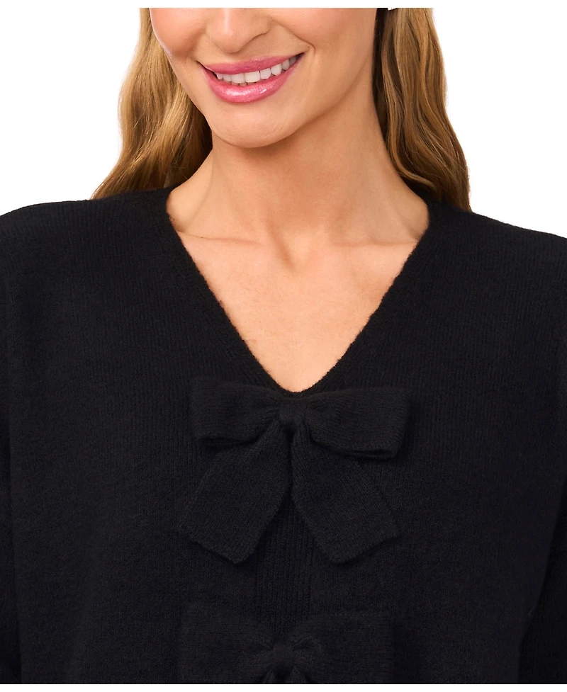 CeCe Women's Bow Detail V-Neck Sweater