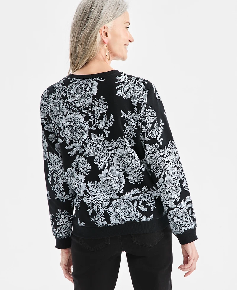 Style & Co Petite Floral Print Long Sleeve Sweater, Macy's Exclusive
