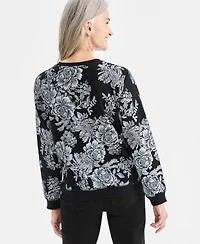 Style & Co Petite Floral Print Long Sleeve Sweater, Macy's Exclusive