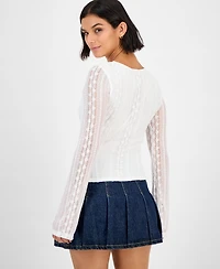 Ultra Flirt Juniors' Lace V-Neck Bell-Sleeve Top