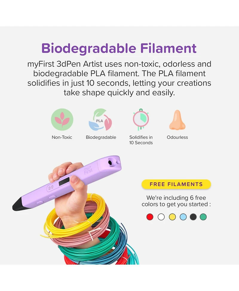 myFirst 3D Pen Artist - Printing Pen with 6 Pcl Filament Colors, Stencil Book, Charger