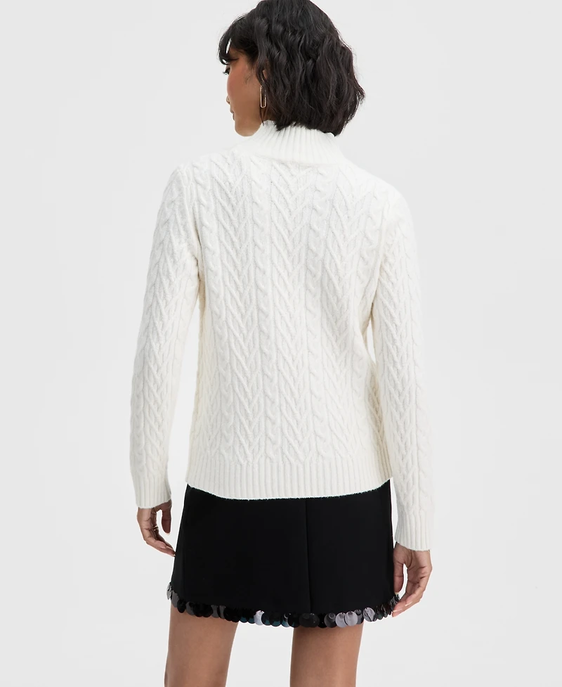 On 34th Women's Mock-Neck Cable-Knit Pullover Sweater, Created for Macy's