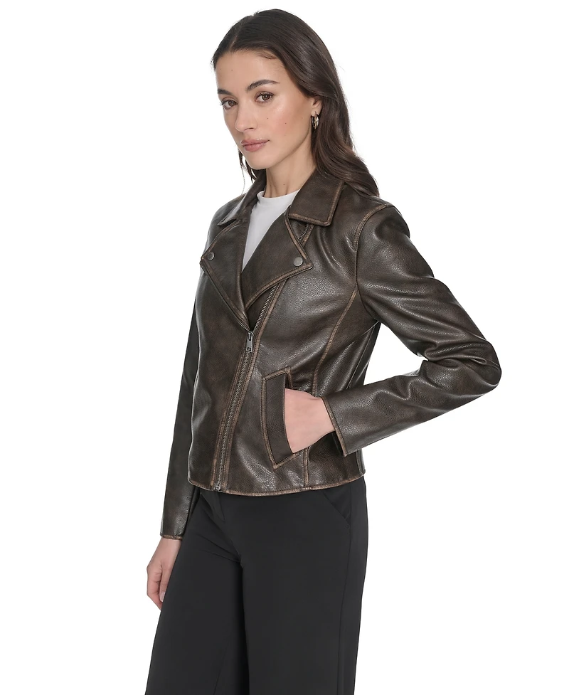 Levi's Women's Faux-Leather Asymmetric-Zip Moto Jacket